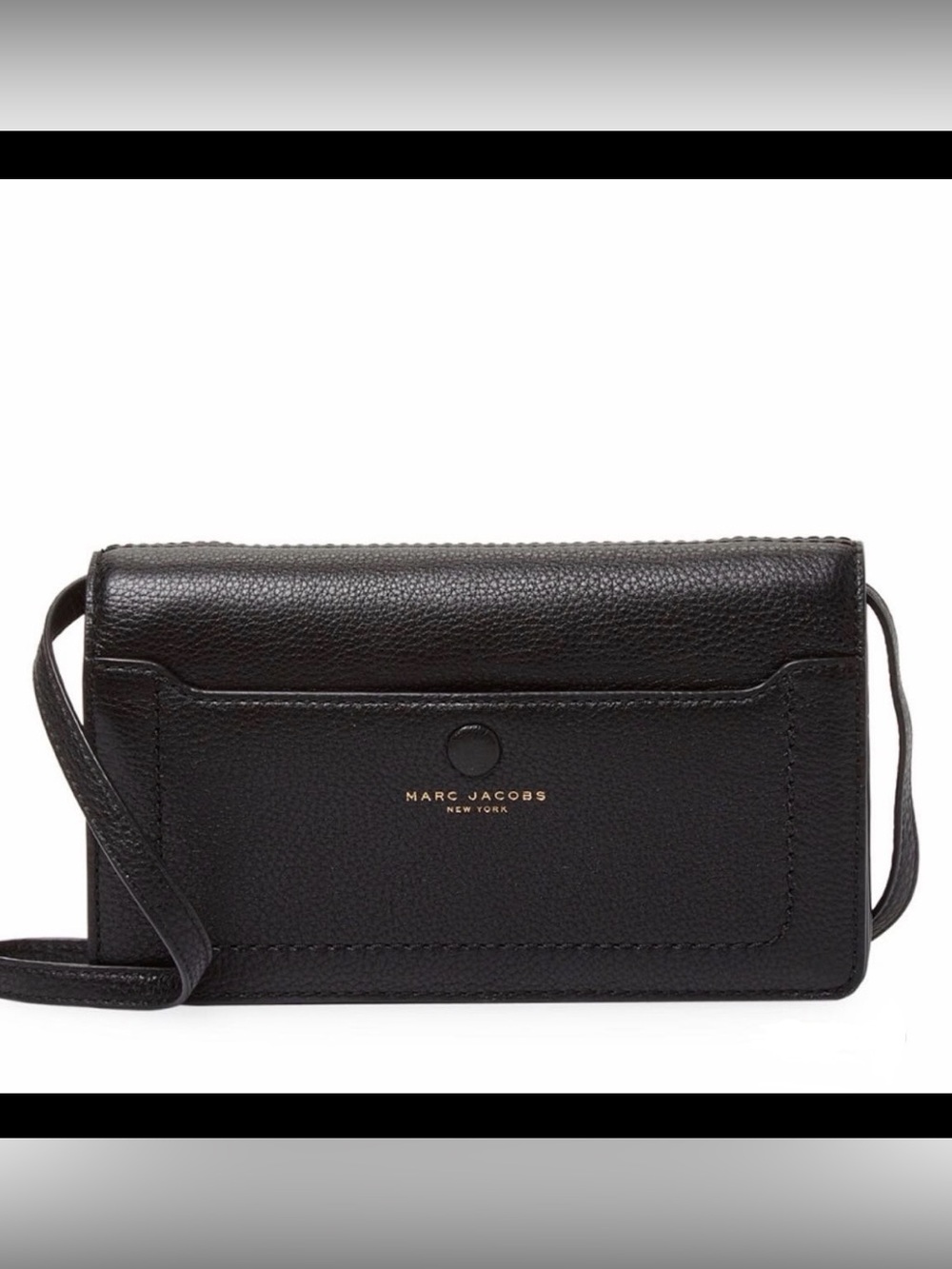 Marc Jacobs Black Pebbled Leather Crossbody Phone Wallet with Gold Logo